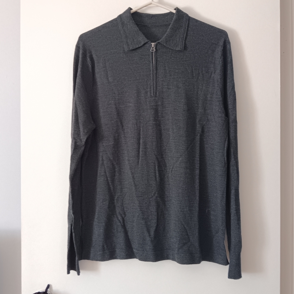 New Patrick Assaraf Grey Merino Wool Sweater Men's 1/4 Zip S